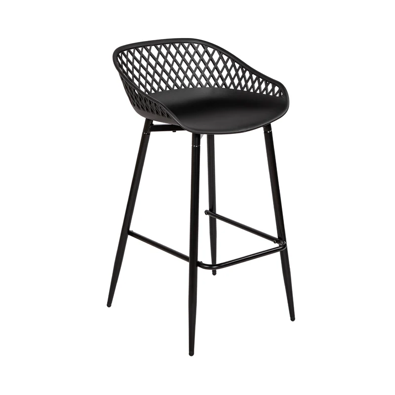 Moderne Barhocker aus Schmiedeeisen, 87 cm hoch, mit durchbrochenen Rückenlehnen, 4er-Set - Schwarz/Weiß