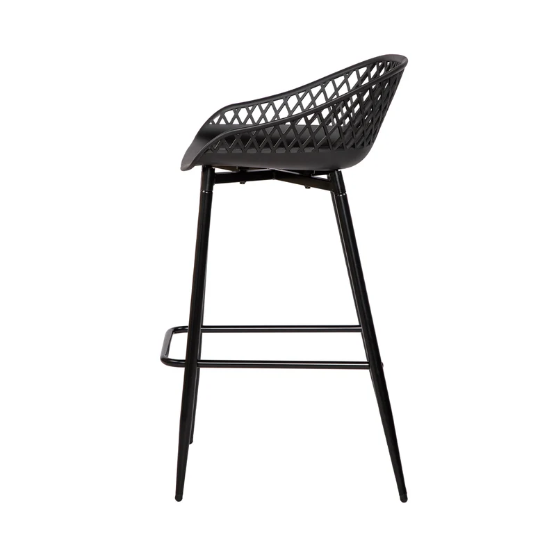 Moderne Barhocker aus Schmiedeeisen, 87 cm hoch, mit durchbrochenen Rückenlehnen, 4er-Set - Schwarz/Weiß