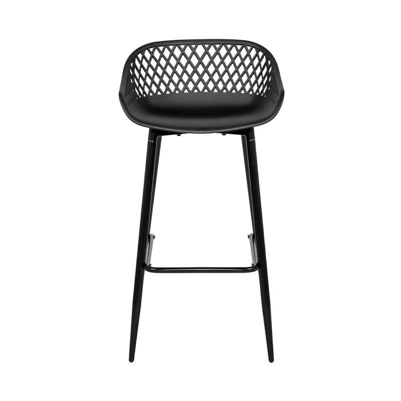 Moderne Barhocker aus Schmiedeeisen, 87 cm hoch, mit durchbrochenen Rückenlehnen, 4er-Set - Schwarz/Weiß