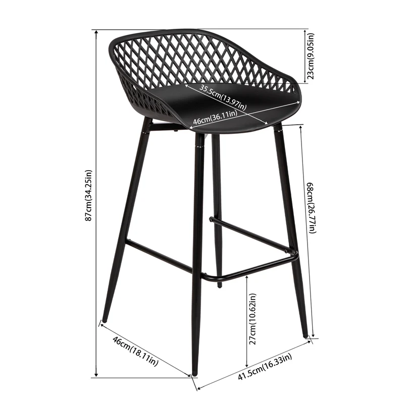 Moderne Barhocker aus Schmiedeeisen, 87 cm hoch, mit durchbrochenen Rückenlehnen, 4er-Set - Schwarz/Weiß