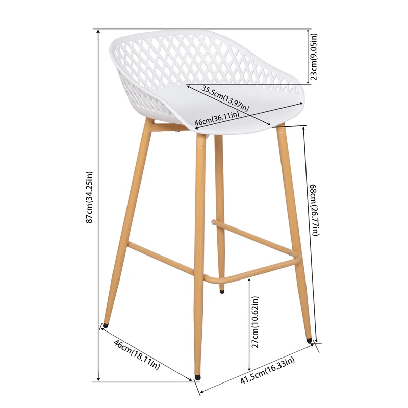 Moderne Barhocker aus Schmiedeeisen, 87 cm hoch, mit durchbrochenen Rückenlehnen, 4er-Set - Schwarz/Weiß