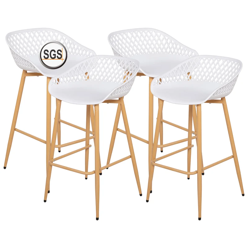 Moderne Barhocker aus Schmiedeeisen, 87 cm hoch, mit durchbrochenen Rückenlehnen, 4er-Set - Schwarz/Weiß