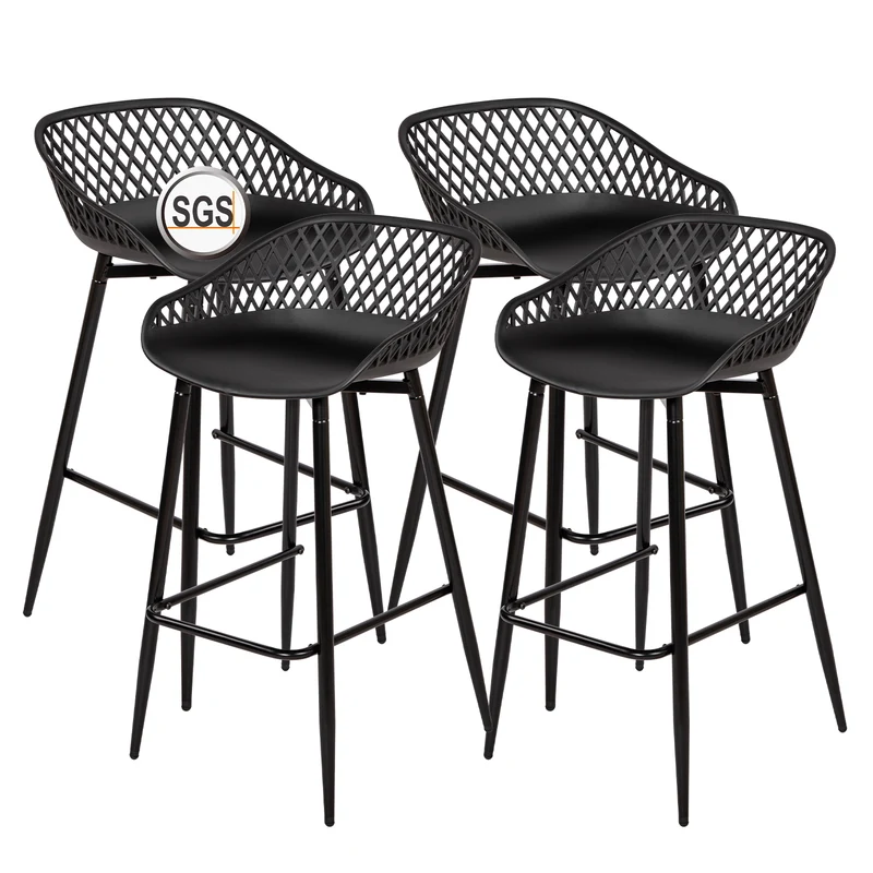 Moderne Barhocker aus Schmiedeeisen, 87 cm hoch, mit durchbrochenen Rückenlehnen, 4er-Set - Schwarz/Weiß