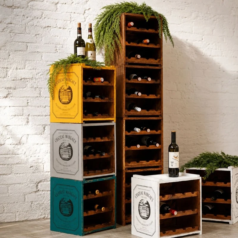 Flaschenbox SURAT Antique Grau 40cm Mahagoni Shabby Weinregal