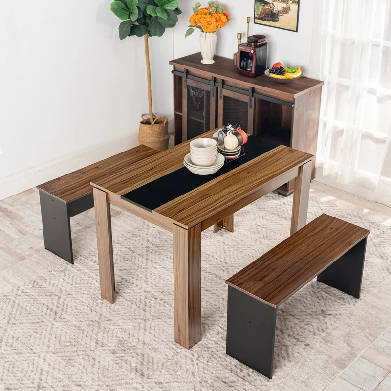 Esszimmerbank lang mit 90cm Sitzfläche, 2er Set - Eiche/Weiß/Schwarz - HYBLA