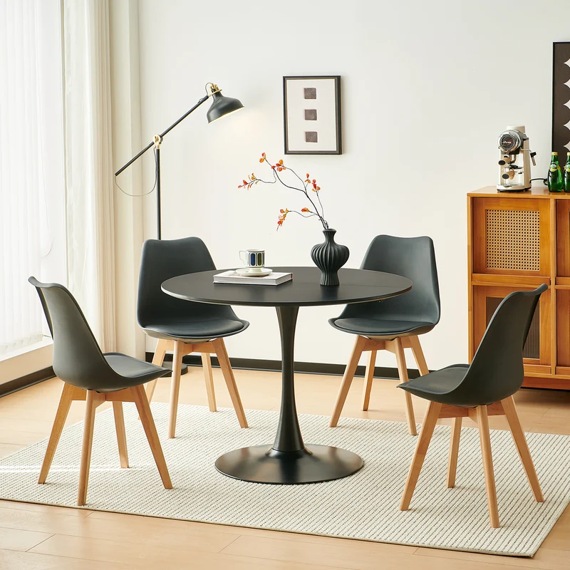 TULIP Esstisch mit Bockgestell 100 cm - Weiß/Schwarz