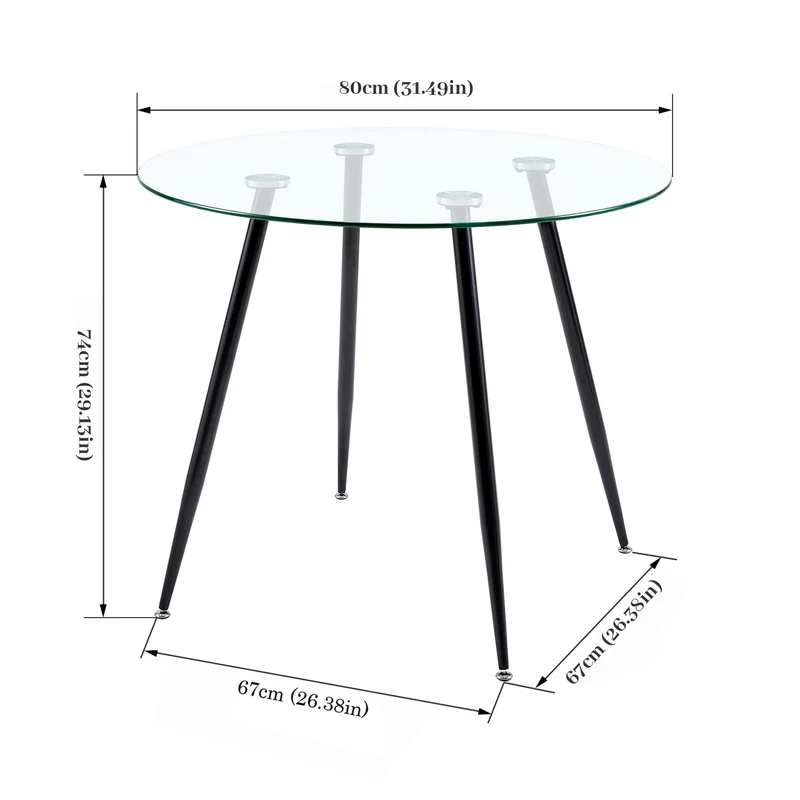 Runde Esstische aus Glas, 80 cm, mit Eisenbeinen – CHICO