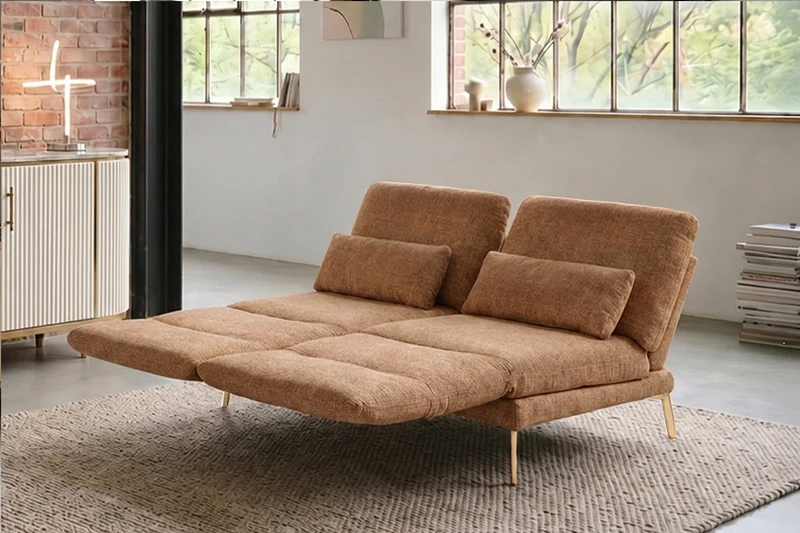 KAWOLA Funktionssofa HOLLY 2-Sitzer Stoff cognac