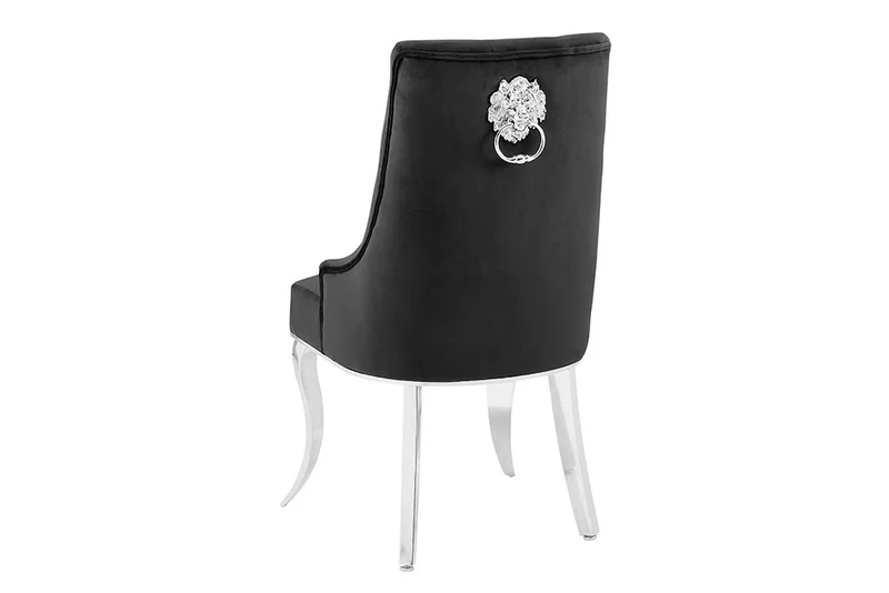 Edler Stuhl LION Samt schwarz Löwenkopf silber Edelstahl