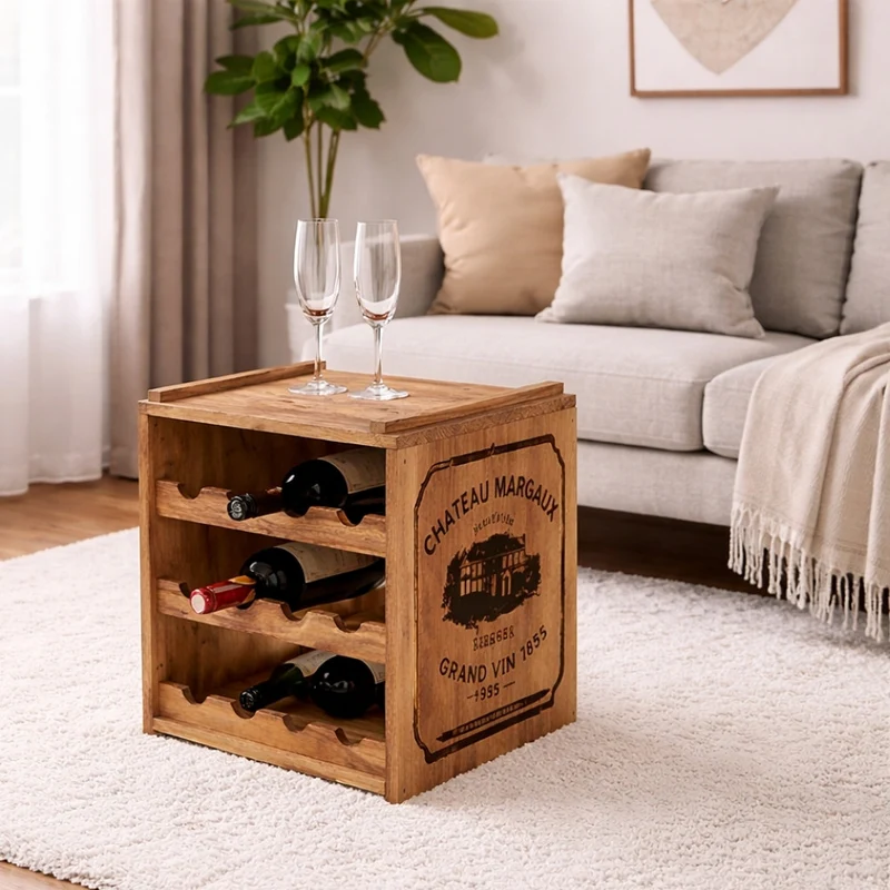 Flaschenbox SURAT Antique Natural 40cm Mahagoni Shabby Weinregal