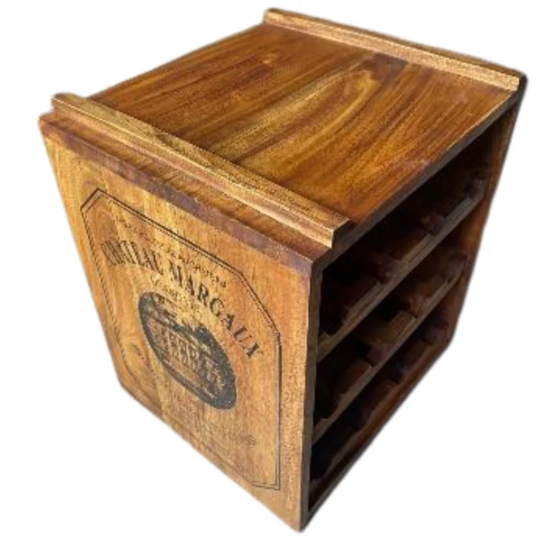 Flaschenbox SURAT Antique Natural 40cm Mahagoni Shabby Weinregal