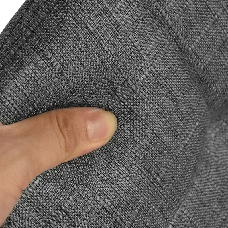 Armloser Esszimmerstuhl mit Stoffbezug und schwarzen Eisenbeinen – Schwarz/Grau/Braun