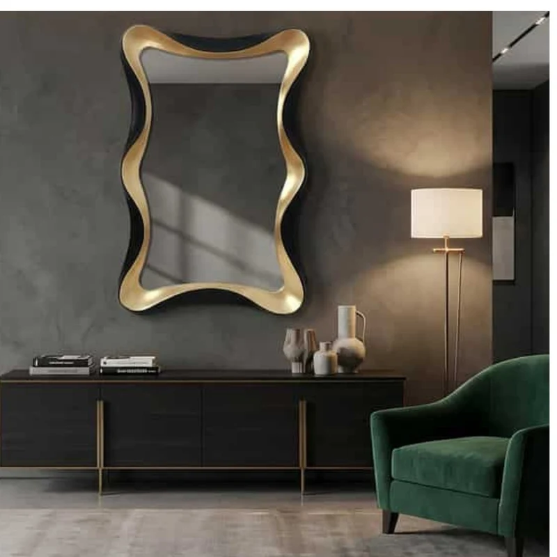 Moderner Wandspiegel WONDER 120cm gold-schwarz variabel aufhängbar