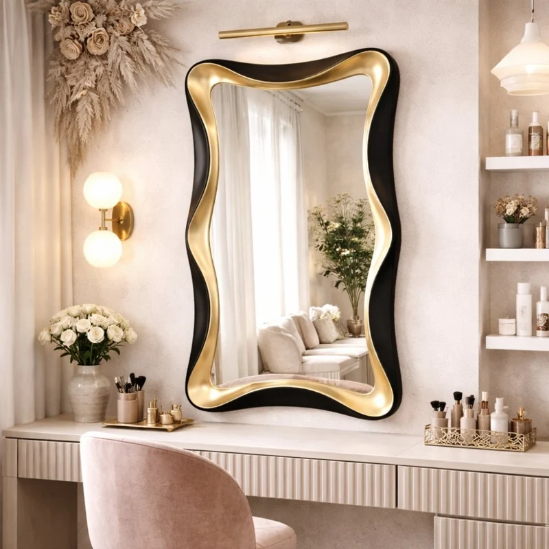 Moderner Wandspiegel WONDER 120cm gold-schwarz variabel aufhängbar