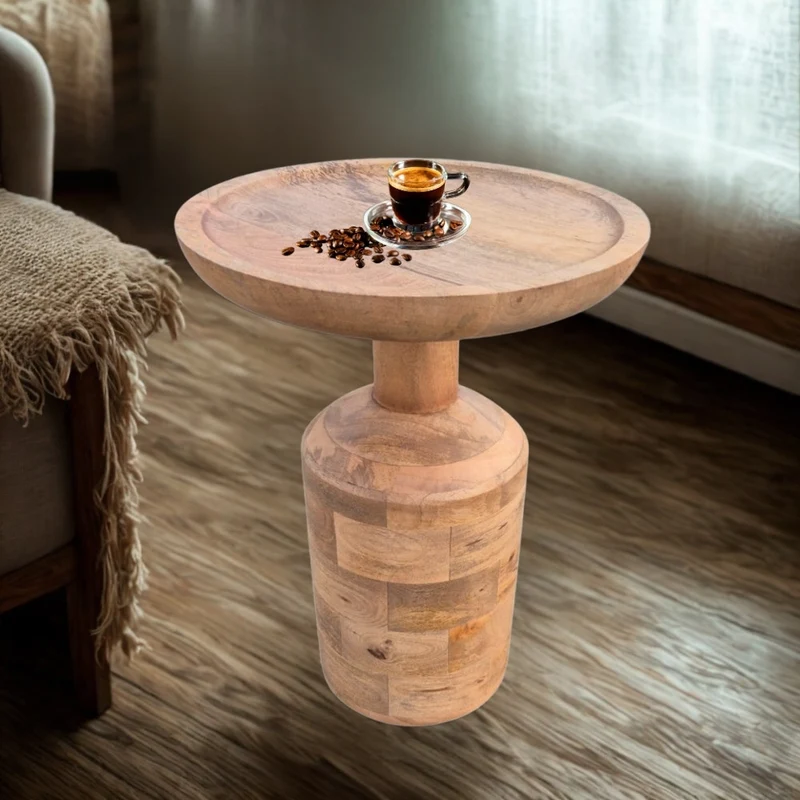 Massivholz Beistelltisch KITAR-E 45cm Mangoholz natural Handmade