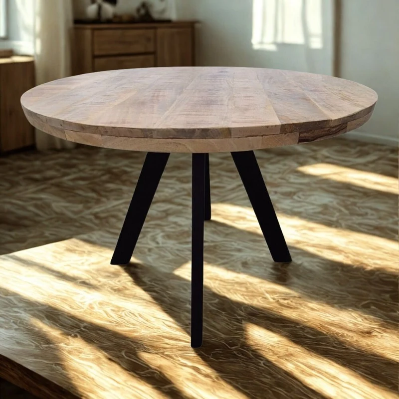 Massivholz Esstisch CRAFT rund 80cm Mangoholz Metallgestell