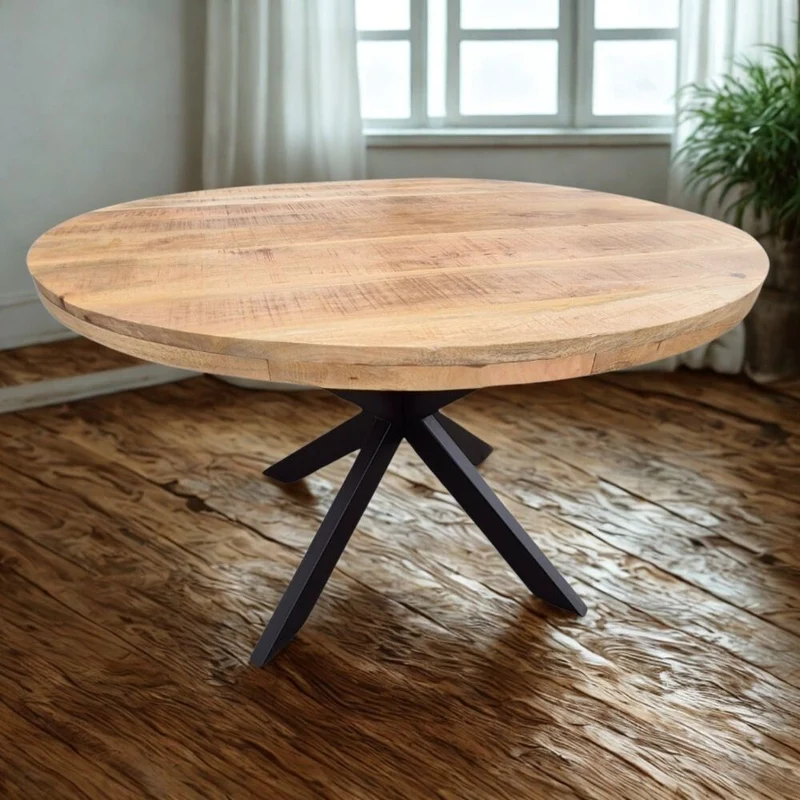 Runder Massivholz Esstisch CRAFT 120cm Mangoholz Metallgestell