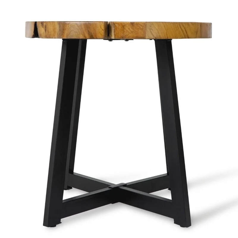 Runder Massivholz Beistelltisch BAGIAN 60cm Teak natural Metall