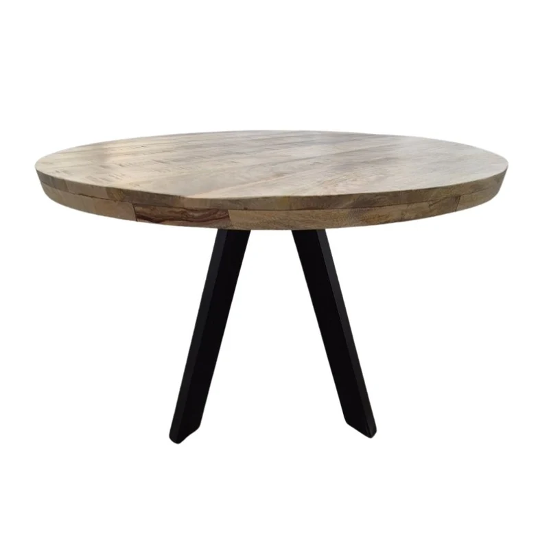 Runder Massivholz Esstisch CRAFT 100cm Mangoholz Metallgestell