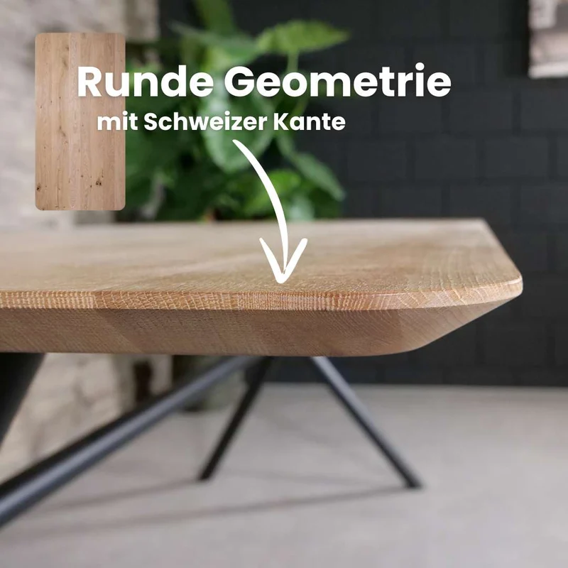 Esstisch Eiche | Modell Kopenhagen | Schweizer Kante abgerundet | 3 cm