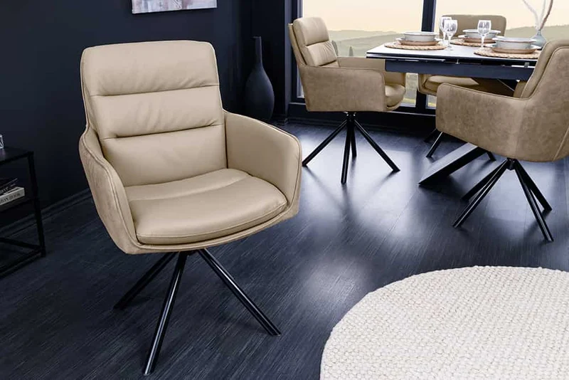 Bequemer Drehstuhl CHARLES III beige Echtleder sand Mikrofaser
