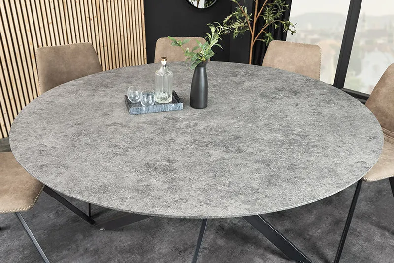 Design Esstisch TULUP rund 120cm grau Beton-Optik Metallbeine