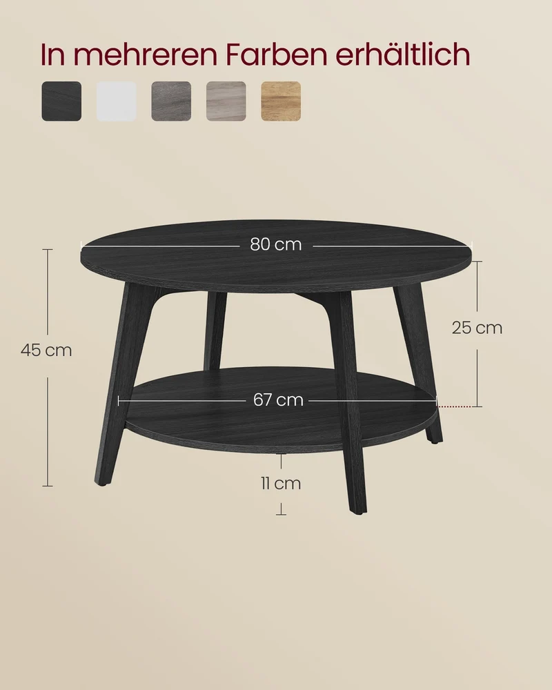 Couchtisch – 2 Ebenen – Spanplatte und MDF – Einfache Montage – 80 cm Rund