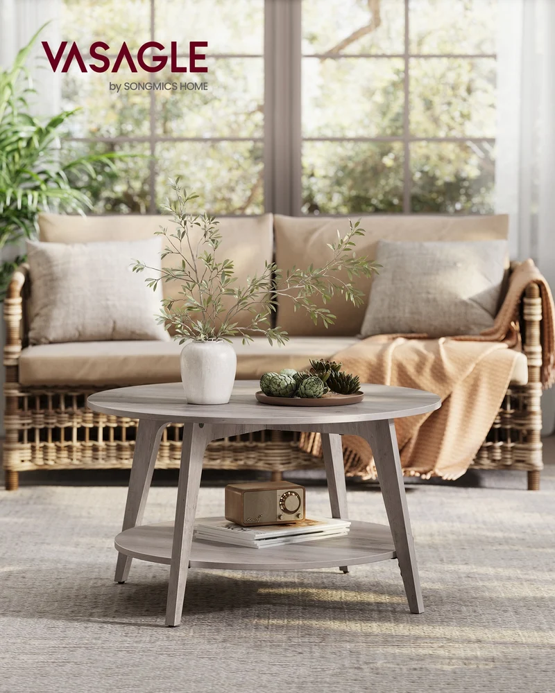 Couchtisch – 2 Ebenen – Spanplatte und MDF – Einfache Montage – 80 cm Rund