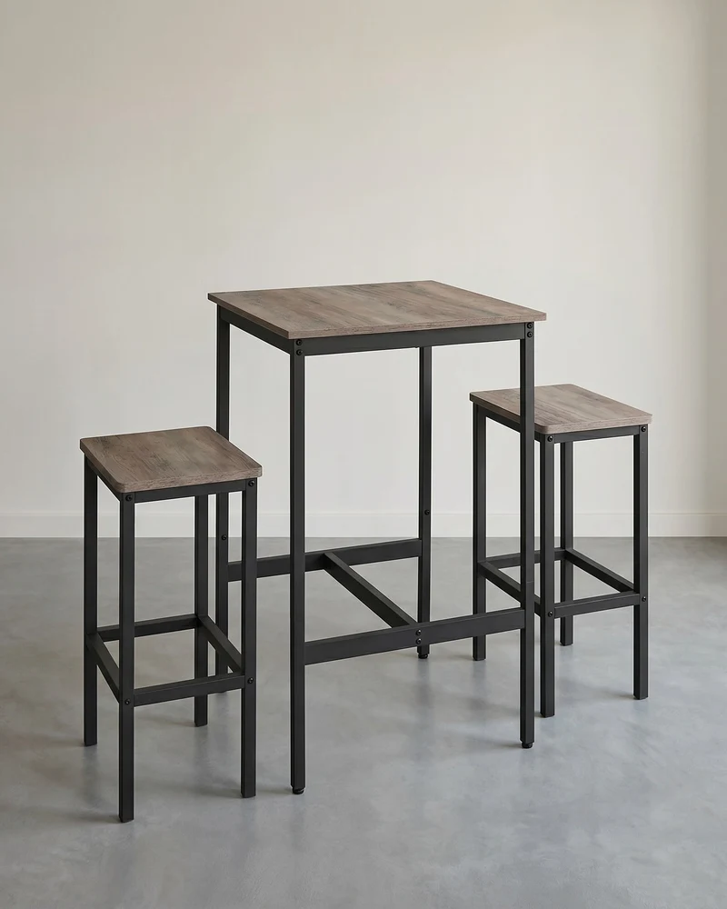 Esstische – Esstisch Mit 2 Stühlen – Kleiner Küchentisch 60 x 60 x 90 cm – Barhocker 30 x 40 x 65 cm – Industrielles Design