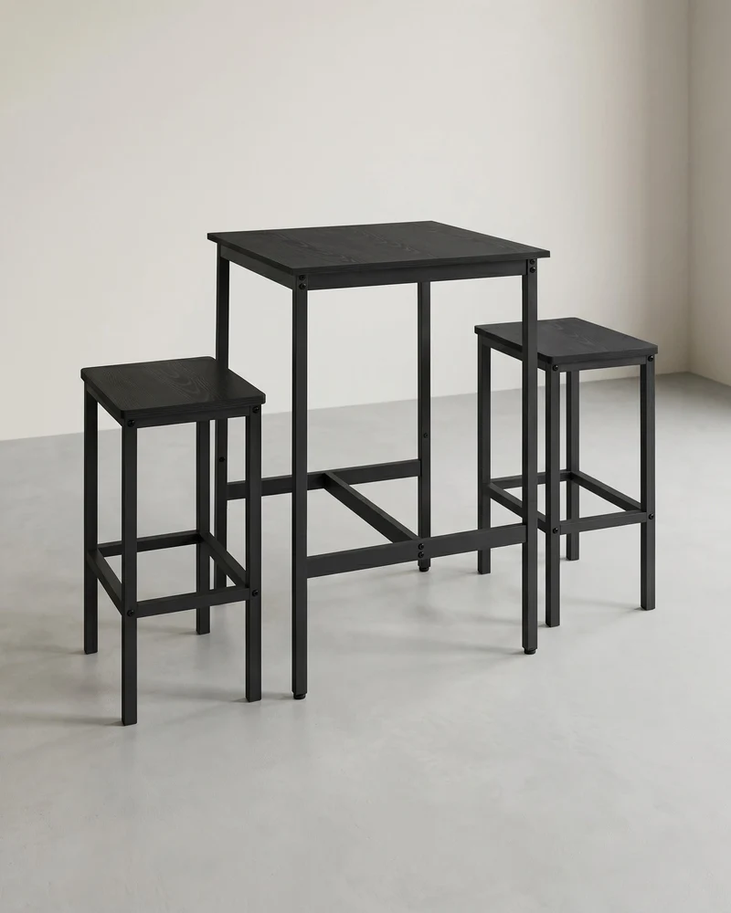 Esstische – Esstisch Mit 2 Stühlen – Kleiner Küchentisch 60 x 60 x 90 cm – Barhocker 30 x 40 x 65 cm – Industrielles Design
