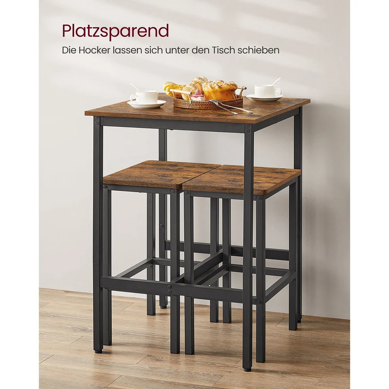 Esstische – Esstisch Mit 2 Stühlen – Kleiner Küchentisch 60 x 60 x 90 cm – Barhocker 30 x 40 x 65 cm – Industrielles Design