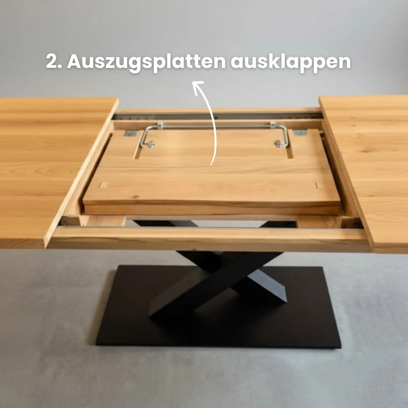 Ausziehtisch Eiche Dänish Oval | Schweizer Kante | Kreuzgestell