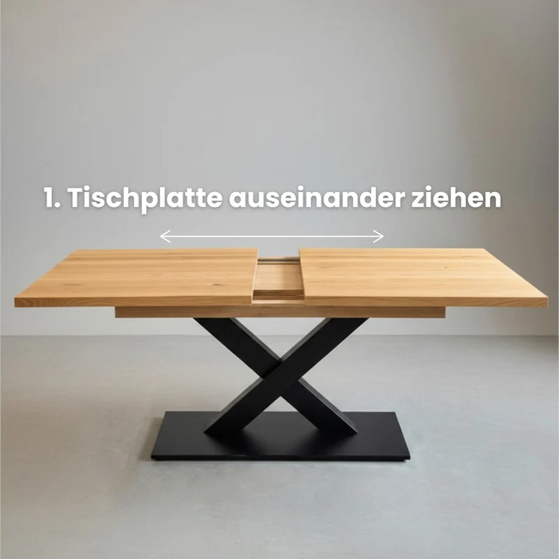 Ausziehtisch Eiche Dänish Oval | Schweizer Kante | Kreuzgestell