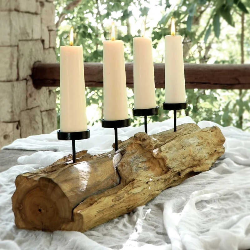 Natürlicher Kerzenhalter BRANCH 70cm Teakholz Advent Kerzen