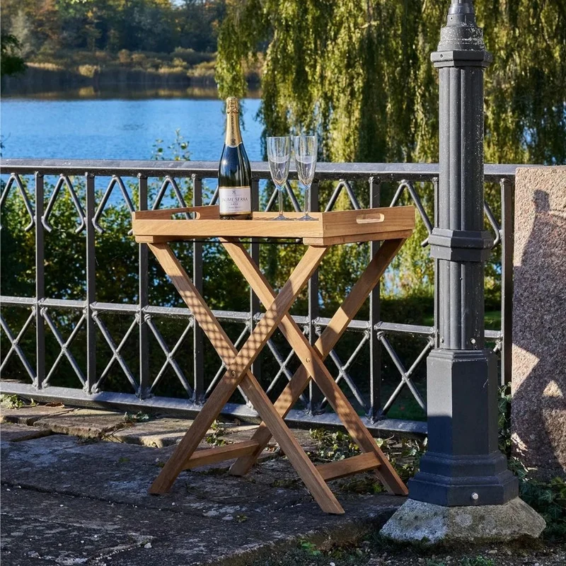Klappbarer Teak Tablett-Tisch FLEX 70cm natural Beistelltisch