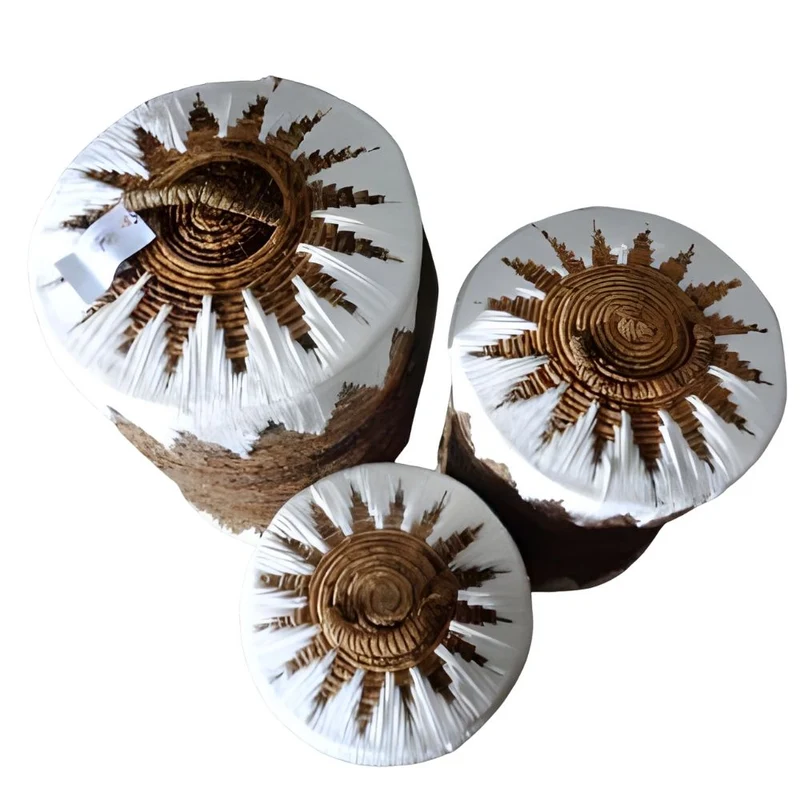 3-tlg. Korbset RUSH 65cm rund Binsen geflochten natural Handmade