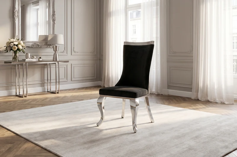 KAWOLA Esszimmerstuhl SELENA Barock Velvet schwarz
