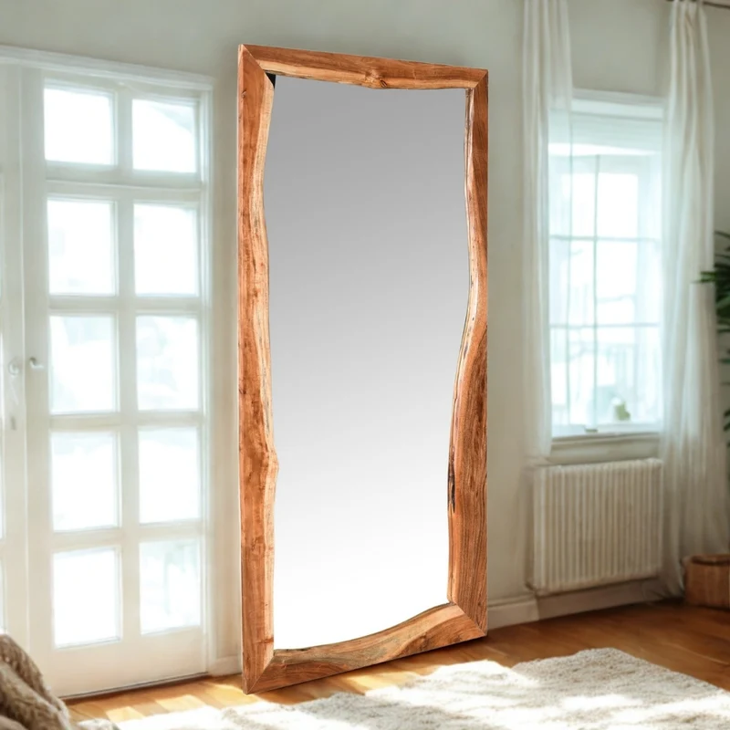 Massivholz-Spiegel CURVO 180x90cm Akazie Wandspiegel Baumkante