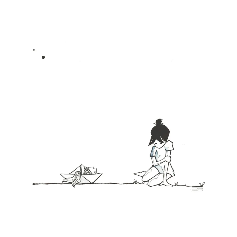 CAROLINE RUSS "LOSS NR.1 LEUGNEN" / ILLUSTRATION GERAHMT