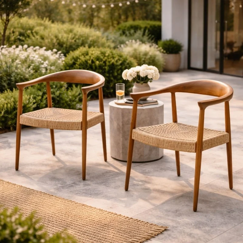 2er Set Teakholz Sessel RIVERA – Bequeme Synthetic-Rattan Stühle