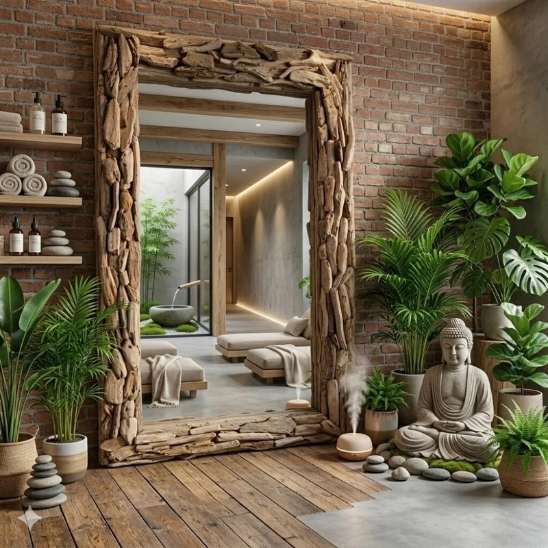 Unikat Spiegel MOSAIK 200cm Treibholz grau-braun Massivholz