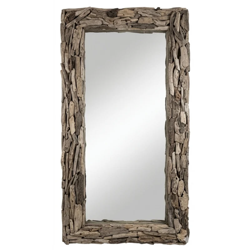Unikat Spiegel MOSAIK 200cm Treibholz grau-braun Massivholz