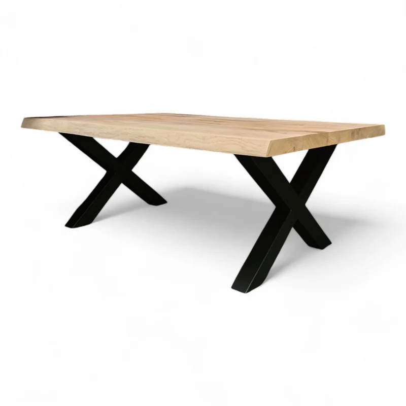 Couchtisch (Xana) Wohnzimmertisch Eiche Massivholz Tischgestell X Form schwarz