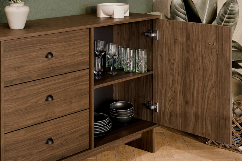 Kommode Yorvi Walnuss Villa 176,4 × 83,8 × 40 cm mit 2 Türen und 3 Schubladen