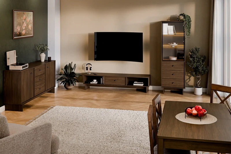Kommode Yorvi Walnuss Villa 176,4 × 83,8 × 40 cm mit 2 Türen und 3 Schubladen