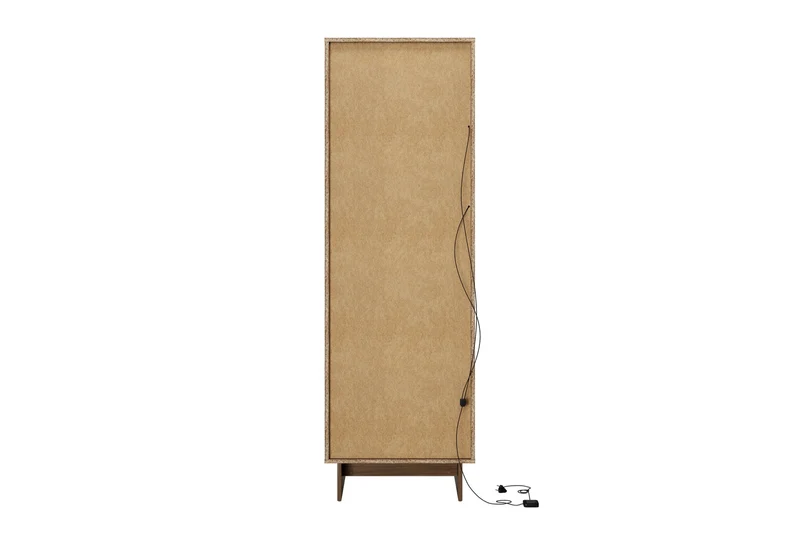Vitrine Yorvi Walnuss Villa 60 × 185 × 40 cm mit 1 Tür und 3 Schubladen