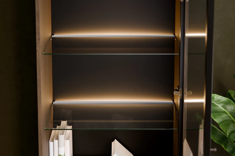 Vitrine Yorvi Walnuss Villa 60 × 185 × 40 cm mit 1 Tür und 3 Schubladen