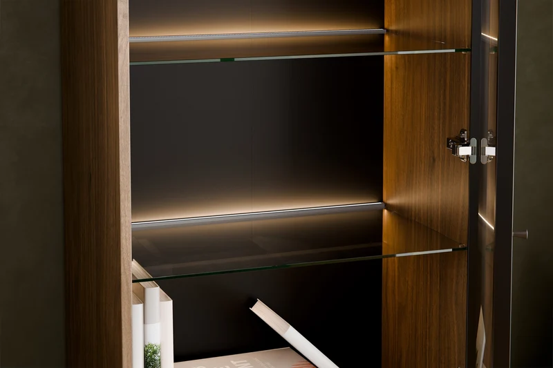 Vitrine Yorvi Walnuss Villa 60 × 185 × 40 cm mit 1 Tür und 3 Schubladen