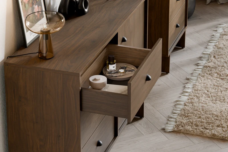 Kommode Yorvi Walnuss Villa 118,2 × 83,8 × 40 cm mit 1 Tür und 3 Schubladen