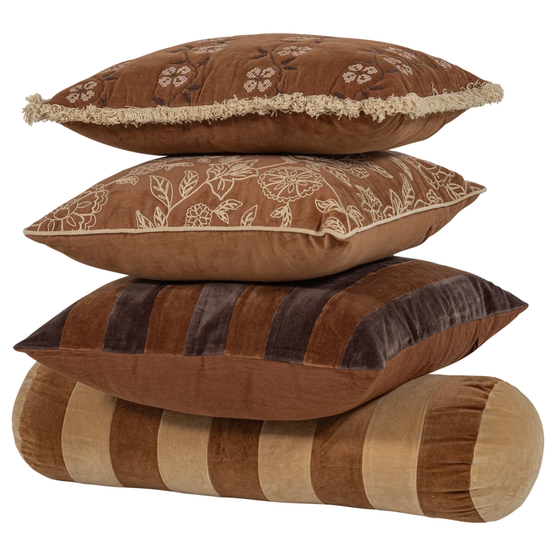 Rela kissen velvet braun/ecru - 4er-Set